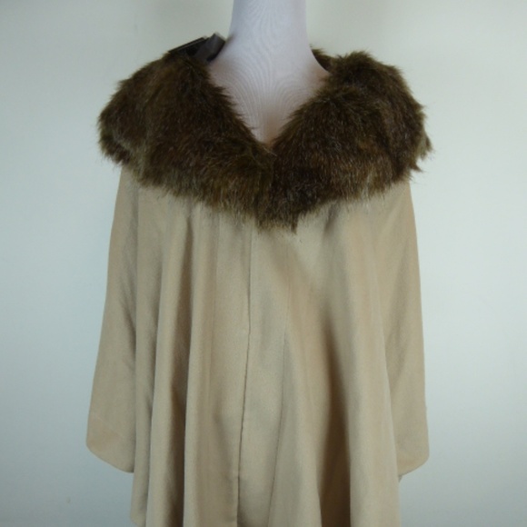 ADRIANNE LANDAU CAPE coat FAUX FUR camel tan brown XL 1X NWT - Picture 1 of 8